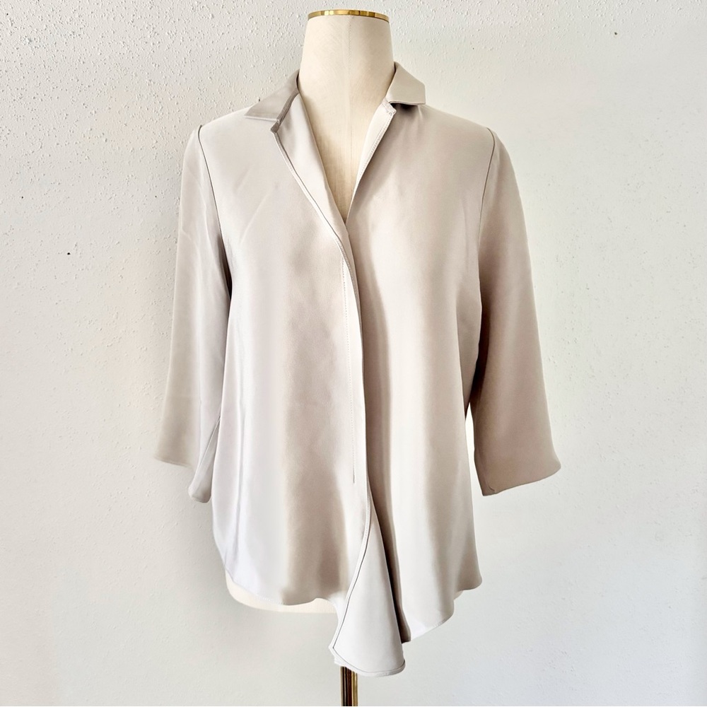 PETER COHEN 100% Silk Squarefront Frolic Top Grey Women's Size Small Boxy Loose